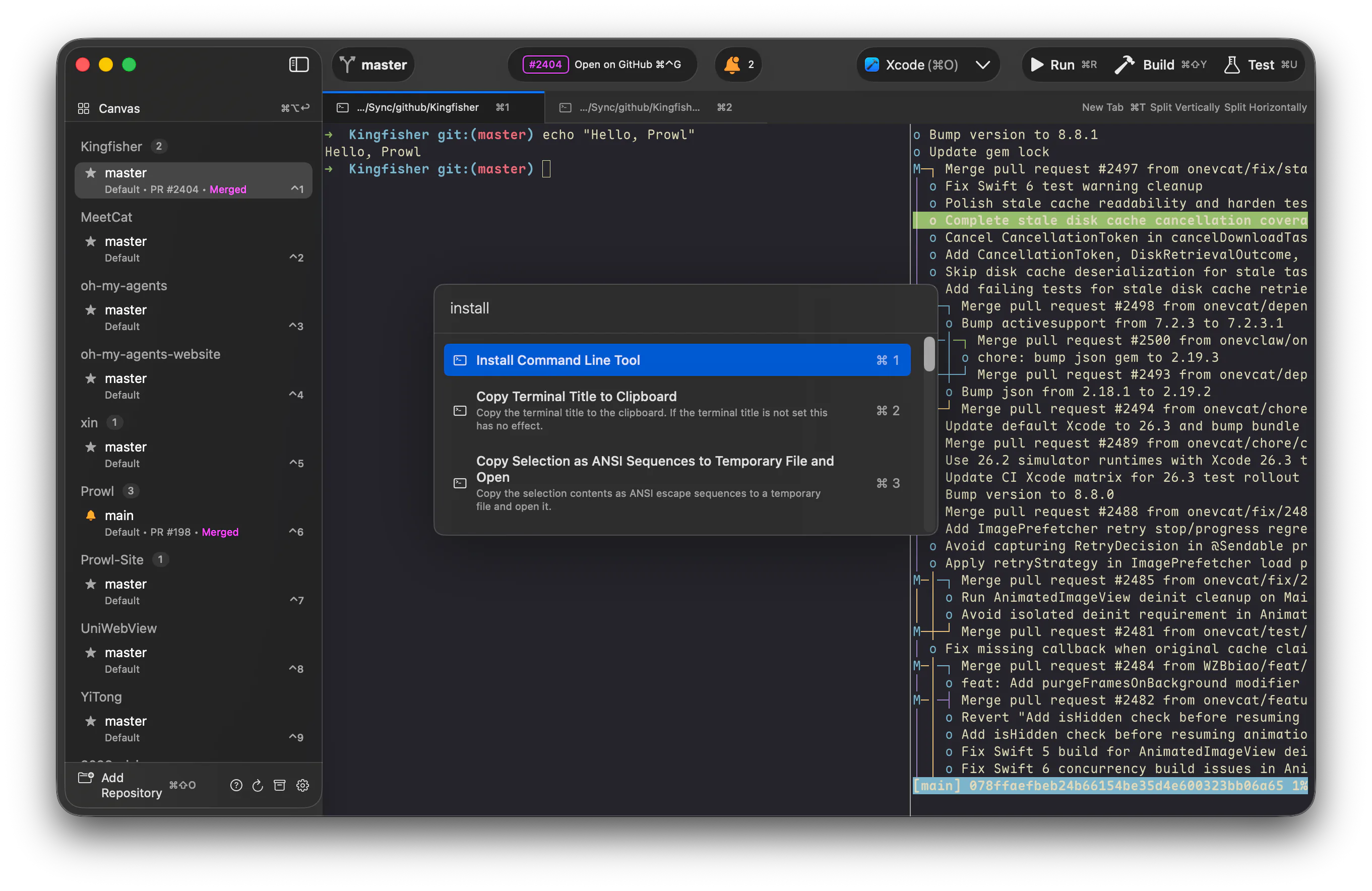 Prowl — vertical tabs, terminals, command palette, and split view
