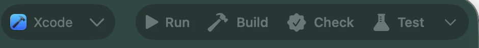Toolbar with Run, Build, Test and Review command buttons